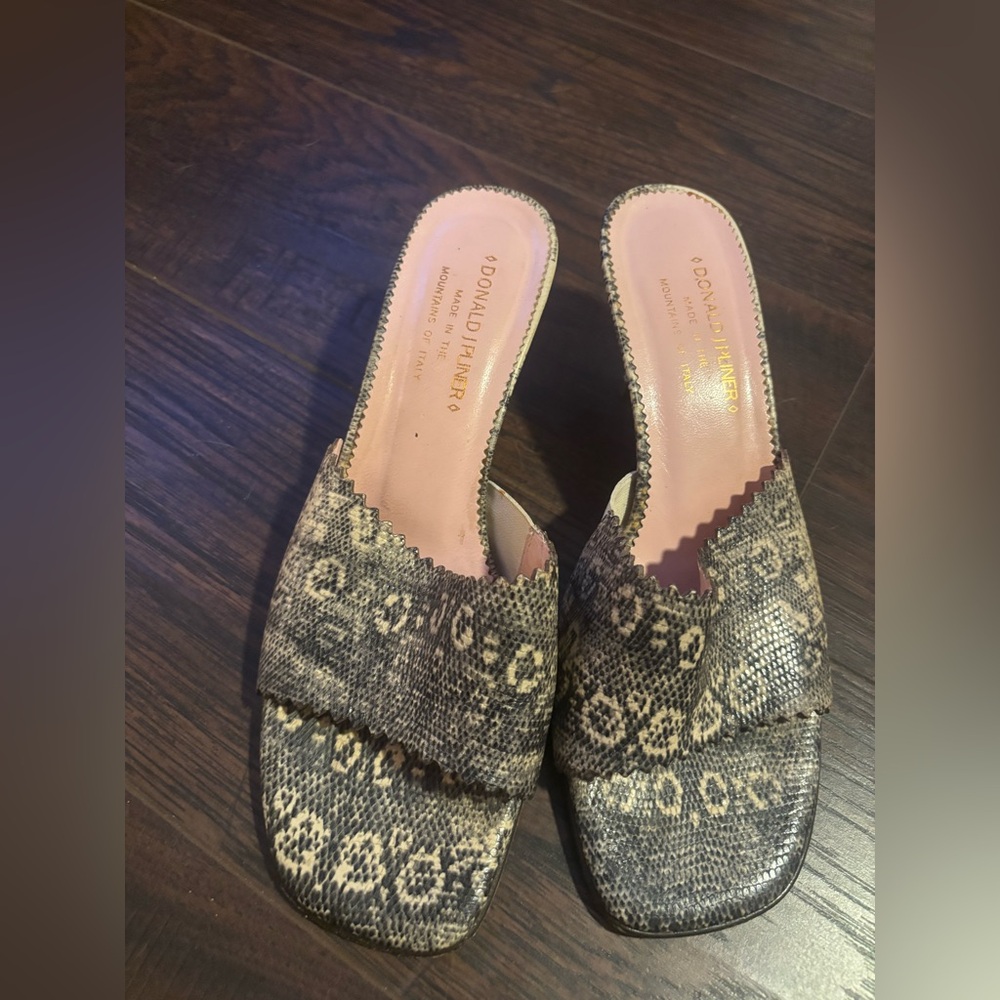 Donald J. Pliner Pink and Gray Snakeskin Slide Mules